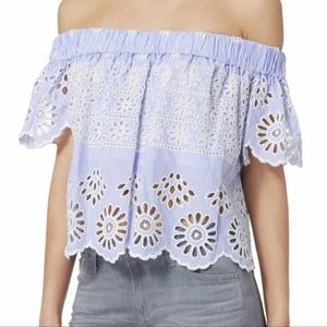 Sea New York Eyelet Off The Shoulder Striped Cropped Top Size 4.